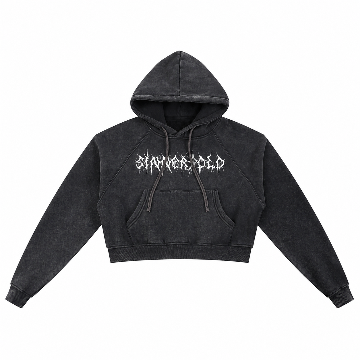 Black hoodie with white text on a white background