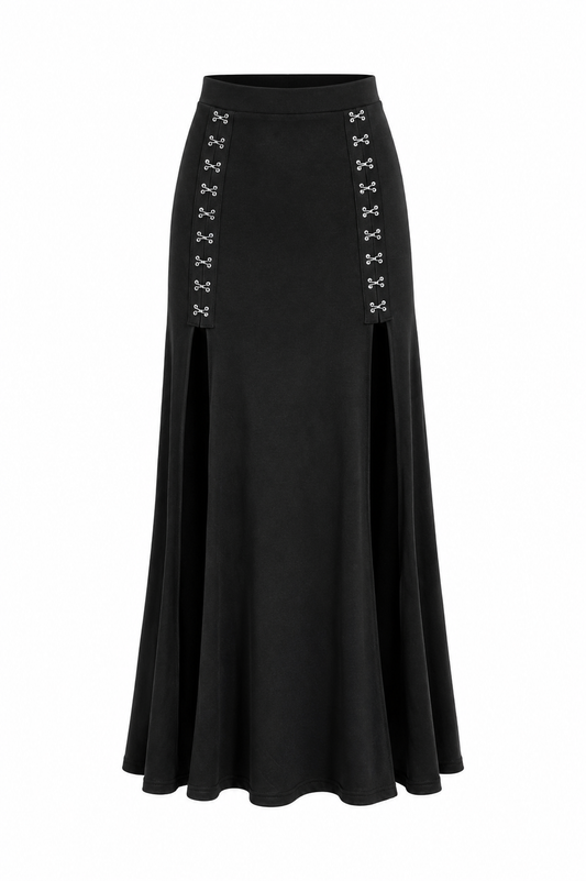 Black skirt with decorative elements on a white background