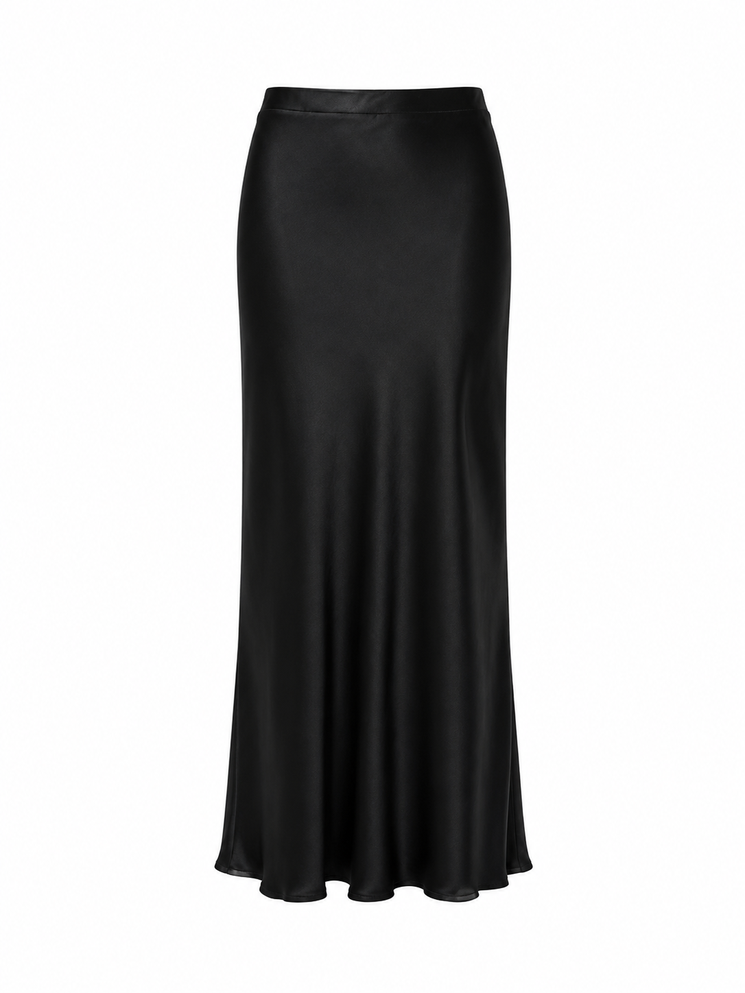 Black satin skirt on a white background