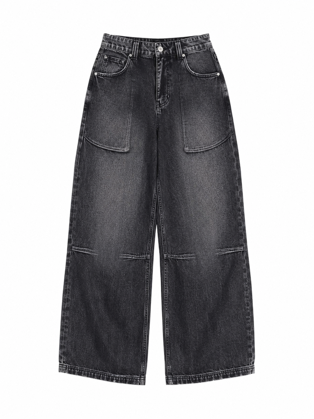 Black wide-leg jeans on a white background