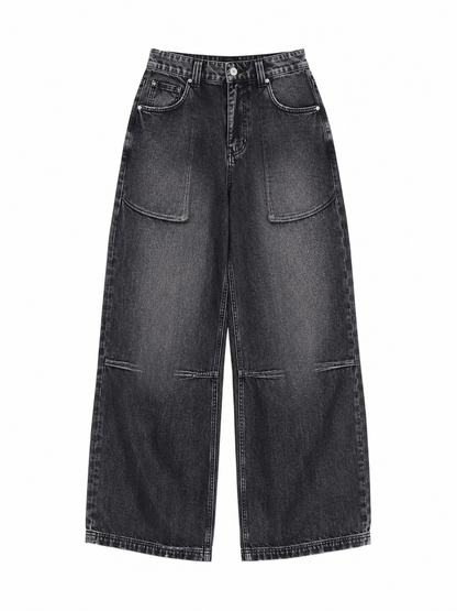 Black wide-leg jeans on a white background