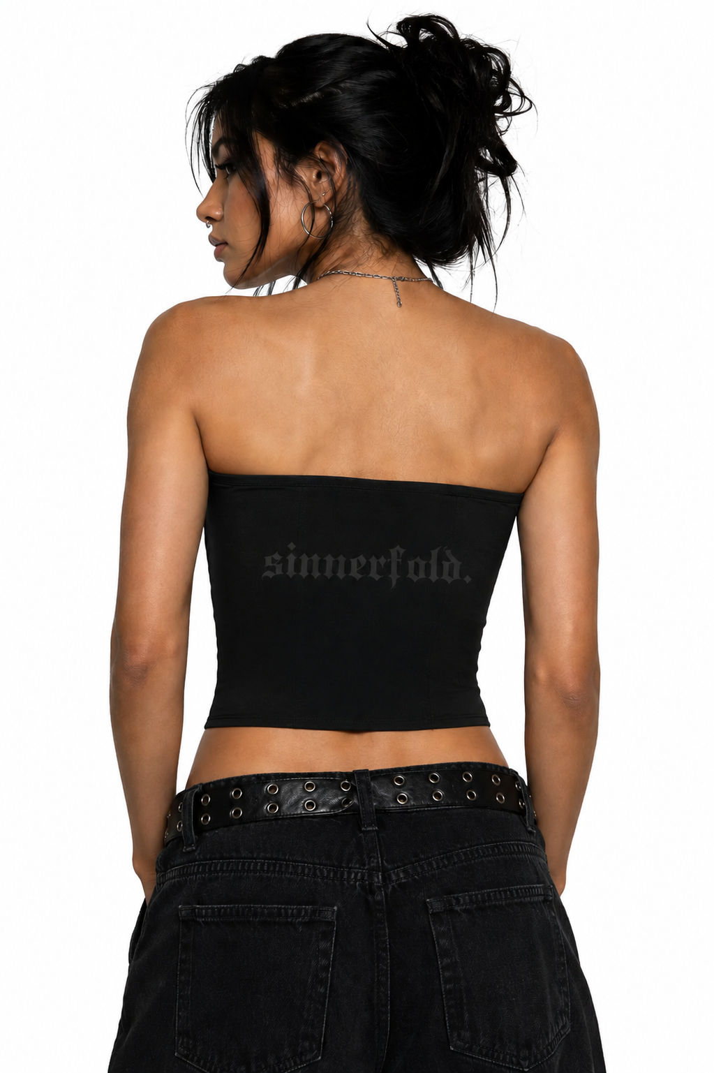 black tube top with sinnerfold in dark grey